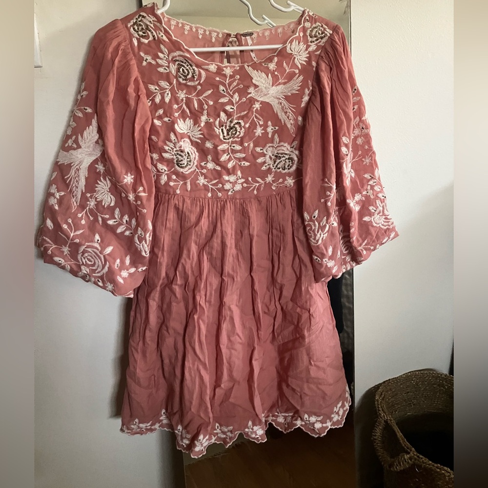 Free People Blush Dress with White Embroidery